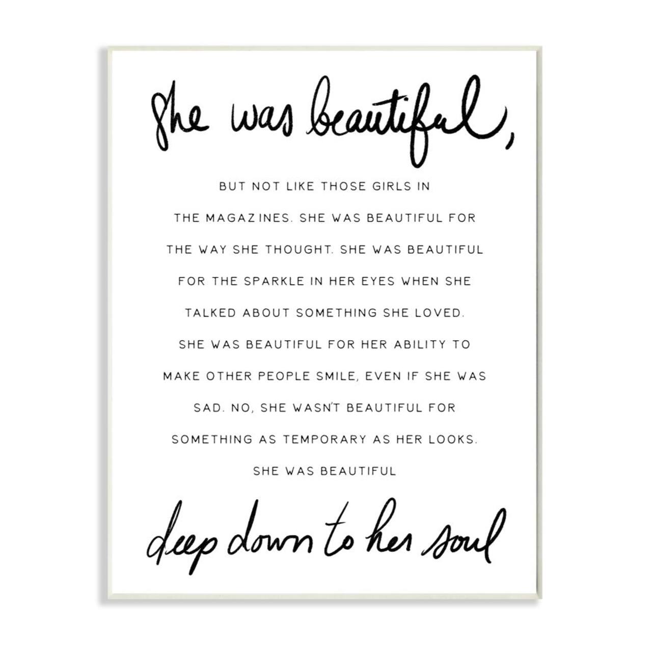 Stupell Industries She Was Beautiful Quote Inspirational Feminine Phrase Wood Wall Plaque
